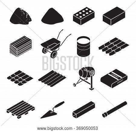 Construction Material Black Set Icon. Vector Illustration Building Material On White Background . Is
