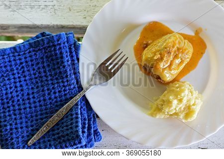 Cabbage Rolls With Meat, Rice And Vegetables. Stuffed Cabbage Leaves With Meat. Chou Farci, Dolma, S