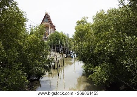 View Landscape With Mangrove Forest And Small Canal Of Ban Bang Krachao Fishing Village Samut Sakhon