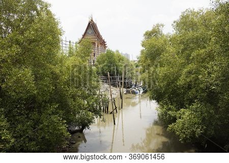 View Landscape With Mangrove Forest And Small Canal Of Ban Bang Krachao Fishing Village Samut Sakhon