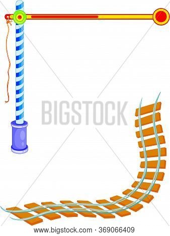 Illustration For Cartoon, Semaphore And Railway, Isolated Object On A White Background, Vector Illus