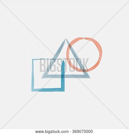 Watercolor Geometric Shapes Circle, Triangle And Square. Stock Vector Illustration Isolated On White