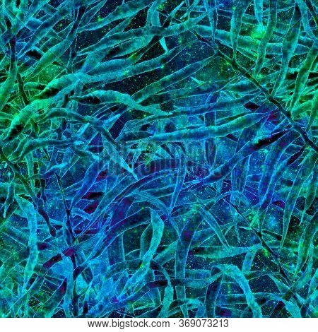 Tropical Seamless Pattern.  Fashion Hand Drawn Texture. Turquoise Cosmic Background. Tropical Seamle