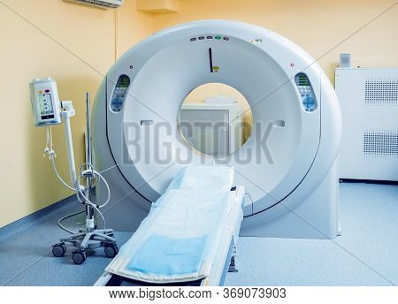 Computer Tomography Diagnostics In Medical Center. Background
