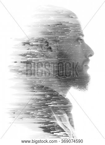 A portrait combined with a digital illustration