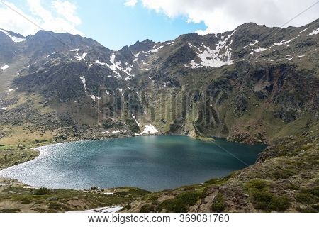 Beautiful View Hiking In The Andorra Pyrenees Mountains In Ordino, Near The Lakes Of Tristaina.