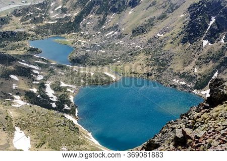 Beautiful View Hiking In The Andorra Pyrenees Mountains In Ordino, Near The Lakes Of Tristaina.