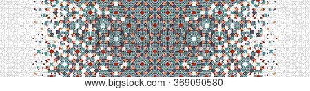 Arabesque Wallpaper Border. Mosaic Seamless Vector Pattern. Geometric Arabesque Halftone Pattern Wit