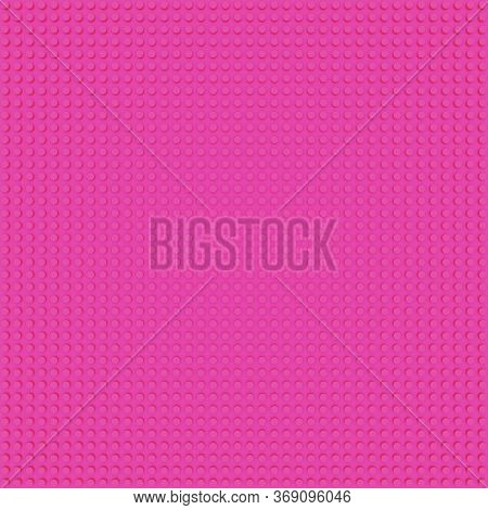 Pink Base Template Of Plastic Construction Brick. Plastic Toy Blocks Background In Pink. Constructio