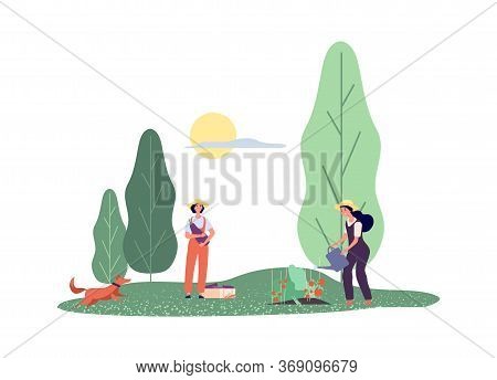 Happy Farmers. Flat Women Agricultural Workers With Vegetables. Girls Farming, Cartoon Rural Life An