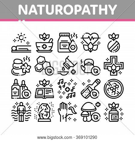 Traditional Naturopathy Medicine Icons Set Vector. Naturopathy Alternative Therapy With Honey And He