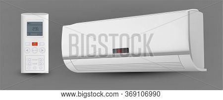 Air Condition System With Remote Control Vector. Block Of Conditioner For Cool And Heat Temperature 