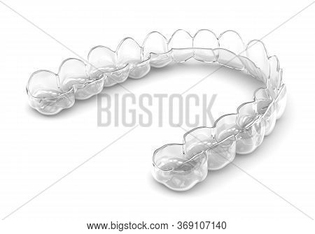 3d Render Of Invisalign Removable And Invisible Vacuum Formed Retainer Over White Background.