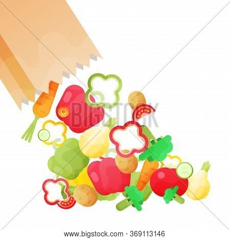 Vector Illustration With Paper Bag With Fresh Organic Vegetables Isolated On White Background.
