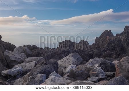 Lava Stones On The Beach Of Piscinas Naturais Biscoitos. Atlantic Ocean. Terceira Azores, Portugal.