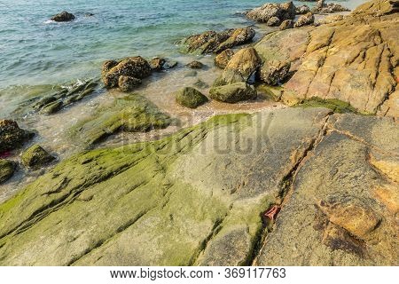 Rocks , Sea And Blue Sky -  Bangsaen Beach, Khao Sam Muk,  Chonburi. Thailand