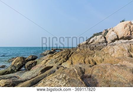 Rocks , Sea And Blue Sky -  Bangsaen Beach, Khao Sam Muk,  Chonburi. Thailand