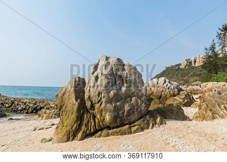 Rocks , Sea And Blue Sky -  Bangsaen Beach, Khao Sam Muk,  Chonburi. Thailand