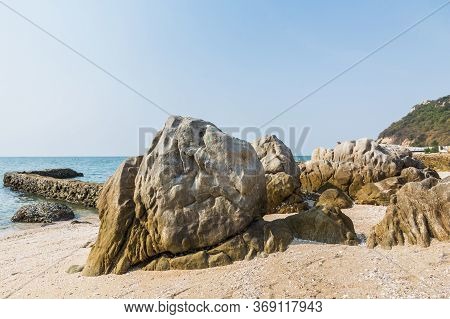 Rocks , Sea And Blue Sky -  Bangsaen Beach, Khao Sam Muk,  Chonburi. Thailand