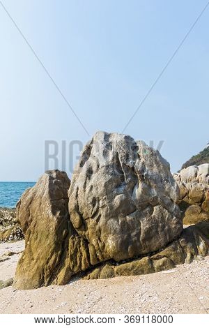 Rocks , Sea And Blue Sky -  Bangsaen Beach, Khao Sam Muk,  Chonburi. Thailand