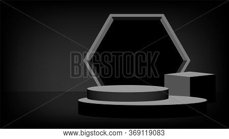 Stage Pedestal Award 3d Black Grey, Podium Stage Show For Victory Champion Position, Pedestal Box Fo