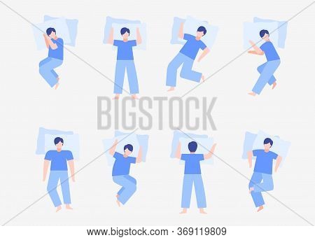 Sleeping Man Position Set. Relaxing Guy Body