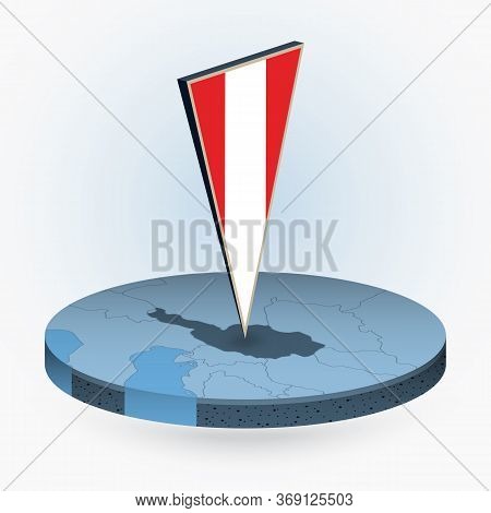 Austria Map In Round Isometric Style With Triangular 3d Flag Of Austria, Vector Map In Blue Color.