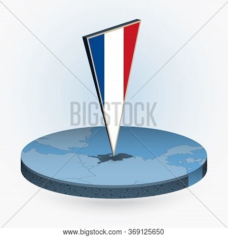 Netherlands Map In Round Isometric Style With Triangular 3d Flag Of Netherlands, Vector Map In Blue 
