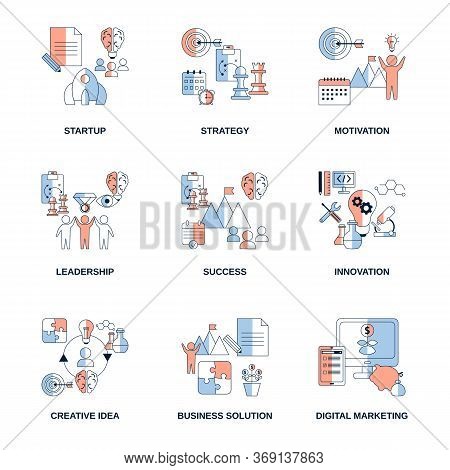 Set Of Business Vector Icons. Sturtup, Strategy, Motivation Etc.