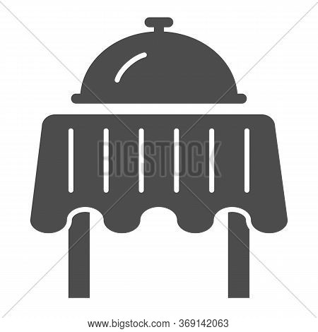 Restaurant Table With Tray Solid Icon, Dinner Concept, Breakfast Food Tray Sign On White Background,