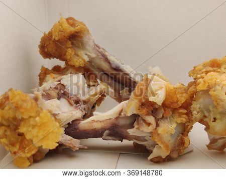 Chicken Bones Close-up, Food Scraps. Close-up Of Chicken Bones.