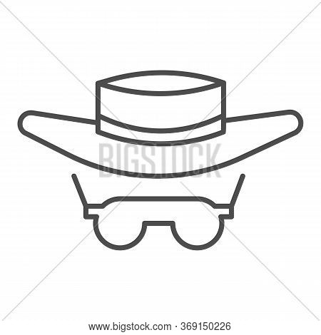 Sunglasses And Hat Thin Line Icon, Summer Concept, Summer Sun Protection Clothes Sign On White Backg