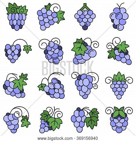 Grape Fruit Icon Set. Outline Set Of Grape Fruit Vector Icons For Web Design Isolated On White Backg