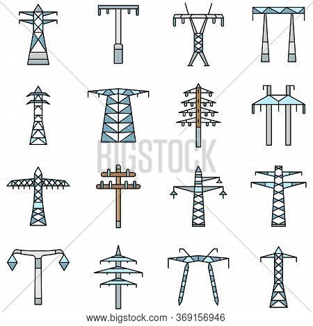 Electrical Tower Icon Set. Outline Set Of Electrical Tower Vector Icons For Web Design Isolated On W