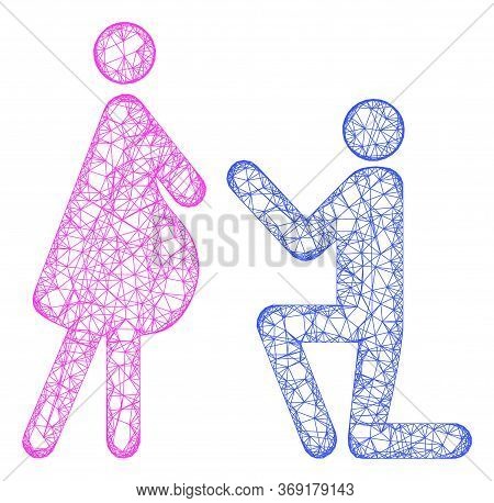Web Mesh Pregnant Woman Engagement Vector Icon. Flat 2d Carcass Created From Pregnant Woman Engageme