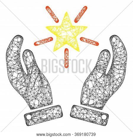 Web Net Shine Star Care Hands Vector Icon. Flat 2d Carcass Created From Shine Star Care Hands Pictog