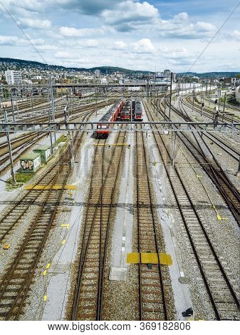 Zurich, Switzerland - May 30, 2020: Hardbrucke Train Tracks And Station In Zurich Switzerland.