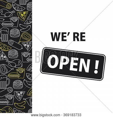 Vector Illustration Reopening Of Street Food Trading, Pizza Shops, Fast Food Cafe After Covid-19 Qua