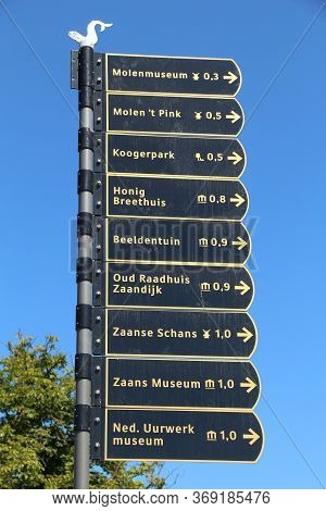 Zaanse Schans, Netherlands - July 9, 2017: Landmark Directions Zaanse Schans Restored Village In The