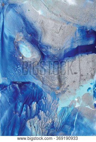 Abstract Bluie And Silver Background Made With Hot Wax.