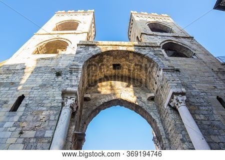 Genoa, Italy - August 18, 2019: Inside View Of Porta Soprana Or Saint Andrews Gate In Genoa, Italy