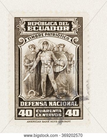 Seattle Washington - May 27, 2020:   Warrior Protects Women On Ecuador National Defence Post Tax Sta