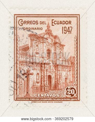 Seattle Washington - May 27, 2020:   Facade Of Jesuit Church In Quito Ecuador. Scott # 478
