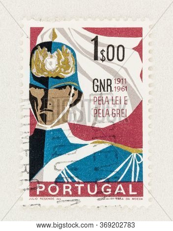 Seattle Washington - May 30, 2020: Stamp Of Portugal Commemorating 50 Years Of The Republican Nation