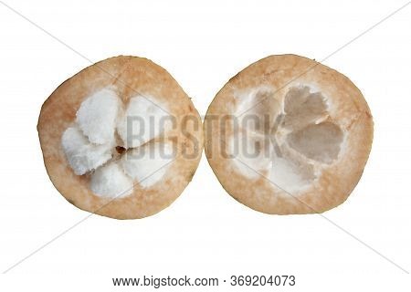 Half Cut Ripe Santol Or Sentul Fruit (sandoricum Koetjape) Isolated On White Background Included Cli