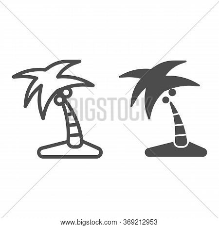Palm Line And Solid Icon, Summer Concept, Palm Tree Silhouette On Island Sign On White Background, C