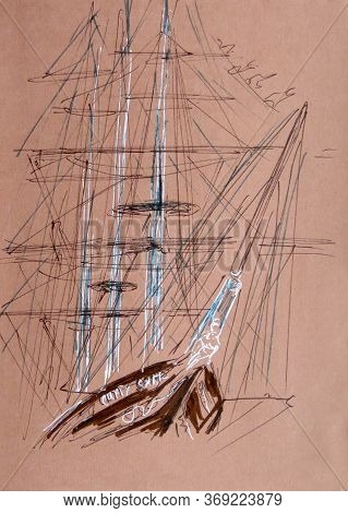 Travel Sketch Graphic Drawing Journey To London Sailboat Cutty Sark