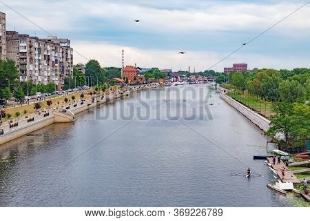 Kaliningrad, Russia - June 13, 2018: Cityview Of The Pregolya River And The New Embankment Of Admira