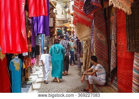 Fez, Morocco - May 31, 2017: Unknown People In Market In Medina Quarter Of Fez. The Medina Of Fez Is