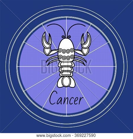 Cancer Sign Of Horoscope With Sketch Depiction Of Lobster Or Crab. Astrological Symbol In Circle. Ju
